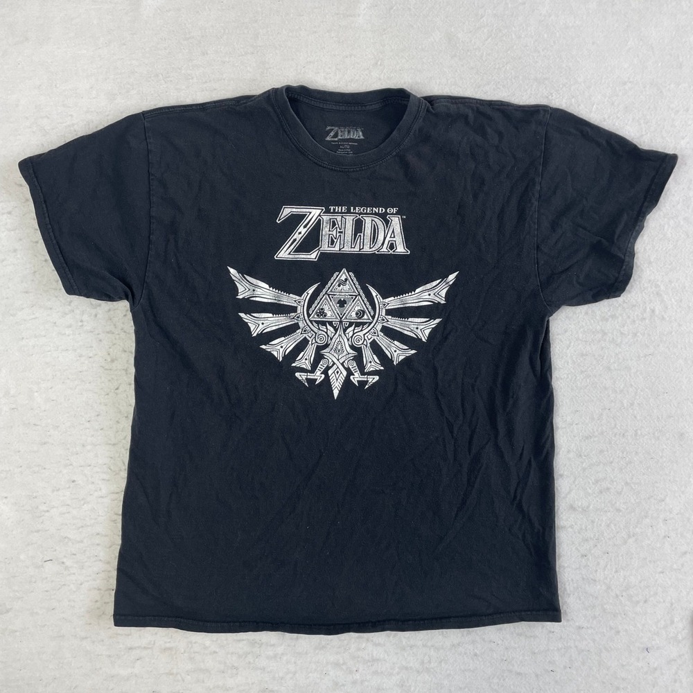 Nintendo The Legend of Zelda T-Shirt Mens XL Black Hyrule Crest Cotton Tee